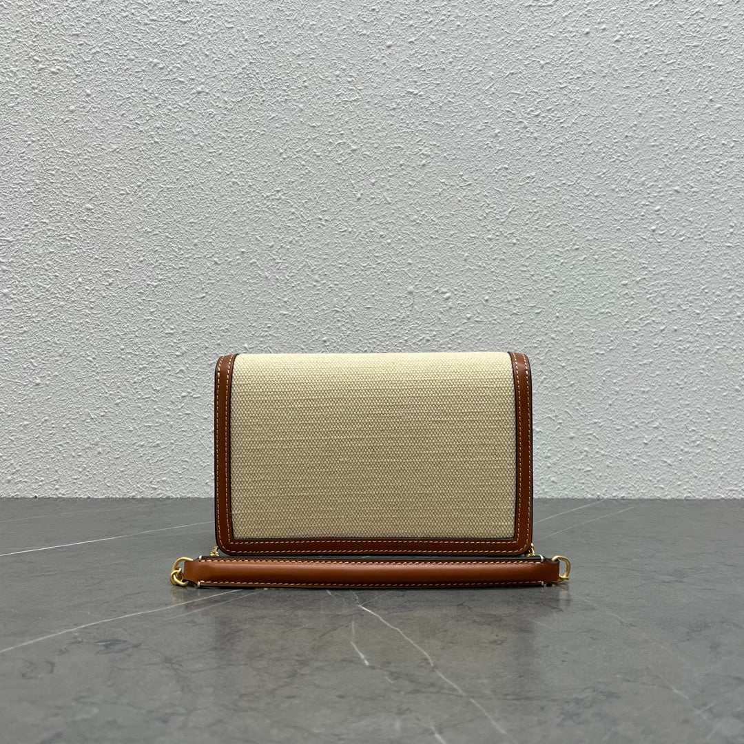 Top Quality Wallet On Chain Triomphe In Textile Natural / Tan For Women 7in/19cm 10J972DB2.02NT