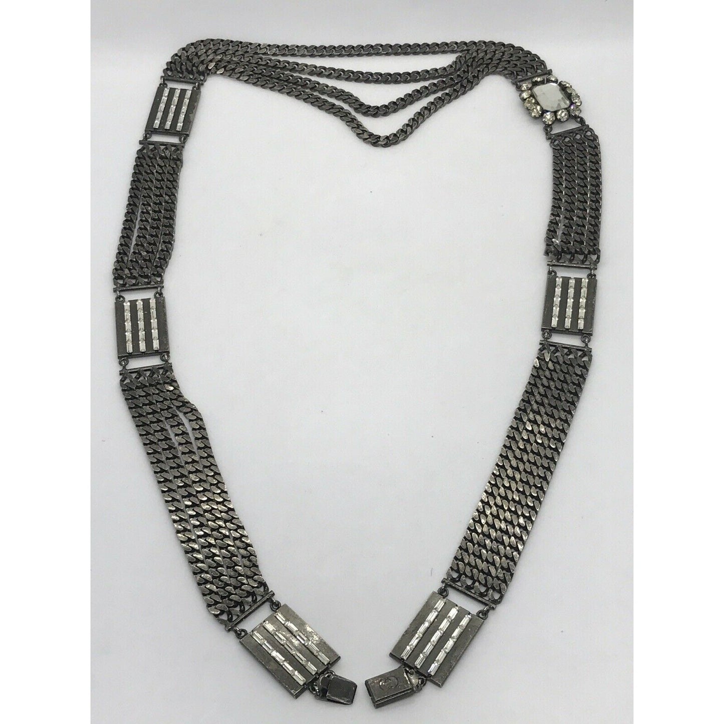 Gucci sterling silver chain belt with clear rhinestone crystals and a petite GG clasp/buckle