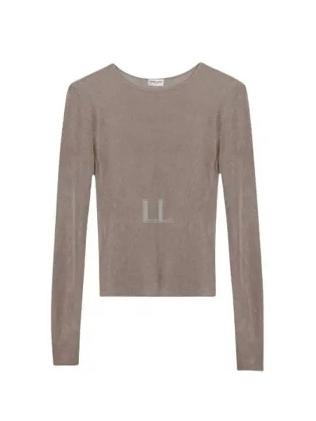 Luxury Saint Laurent Trending 2025 Rib Detail Viscose Crop Long Sleeve T-Shirt Pink