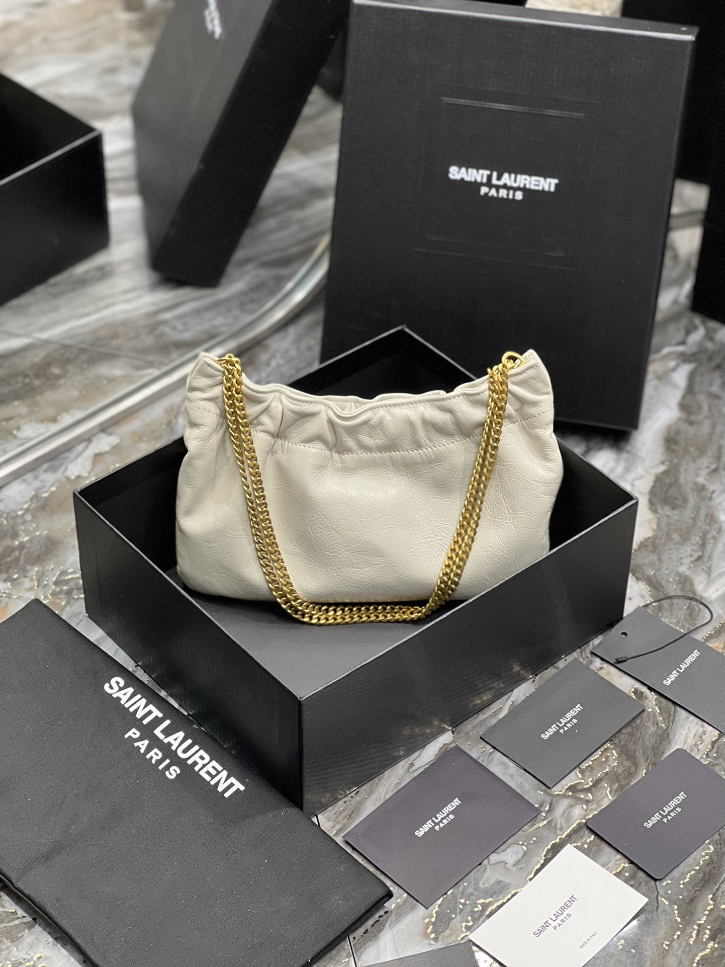 YSSL Hobo Mini Bag White With Bronze Toned Hardware For Women 9in/24cm YSl