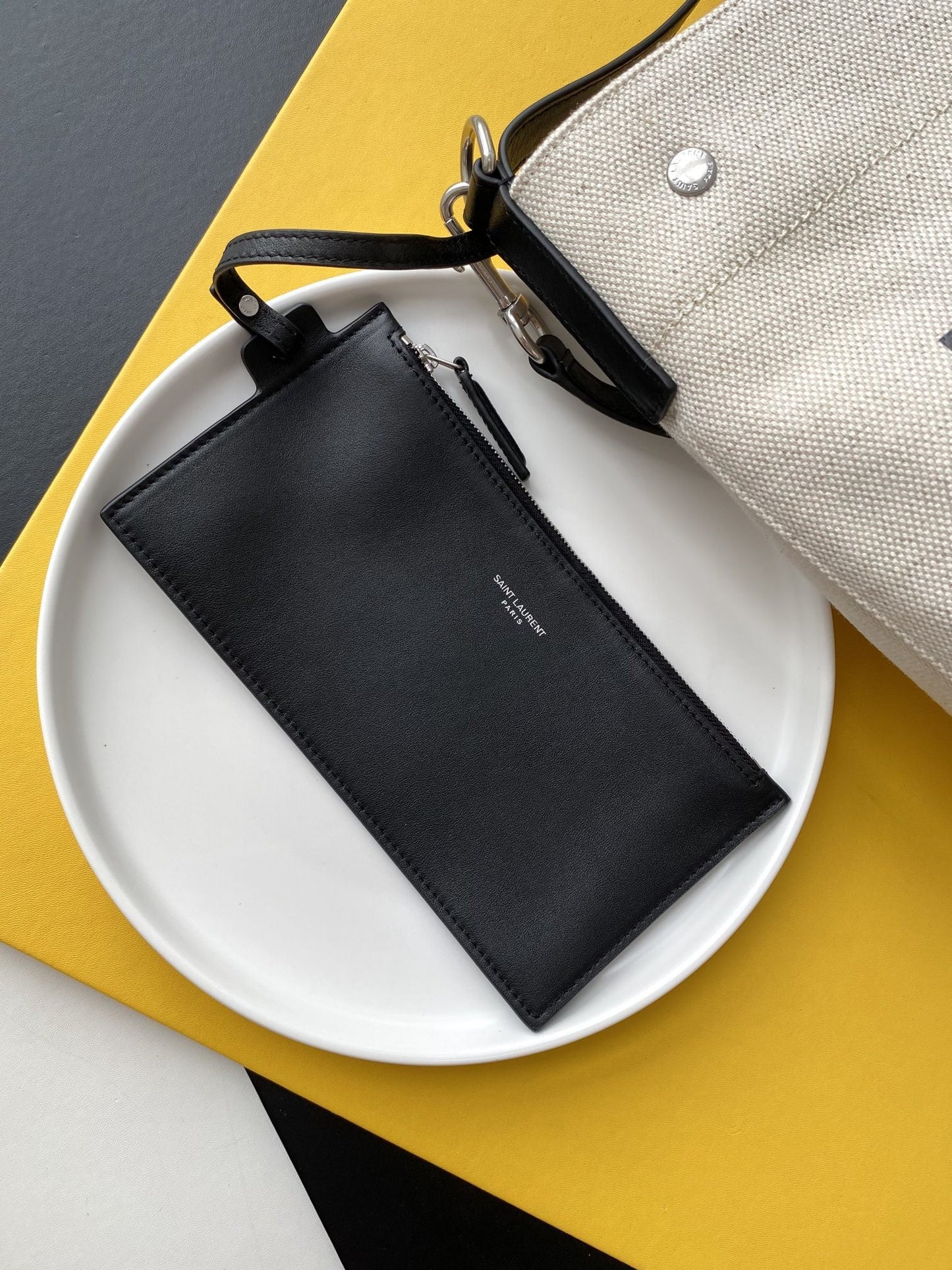 YSSL Rive Gauche Bucket Bag In Linen With Black Strap For Women 11in/30cm YSL 669299FAAAZ9024