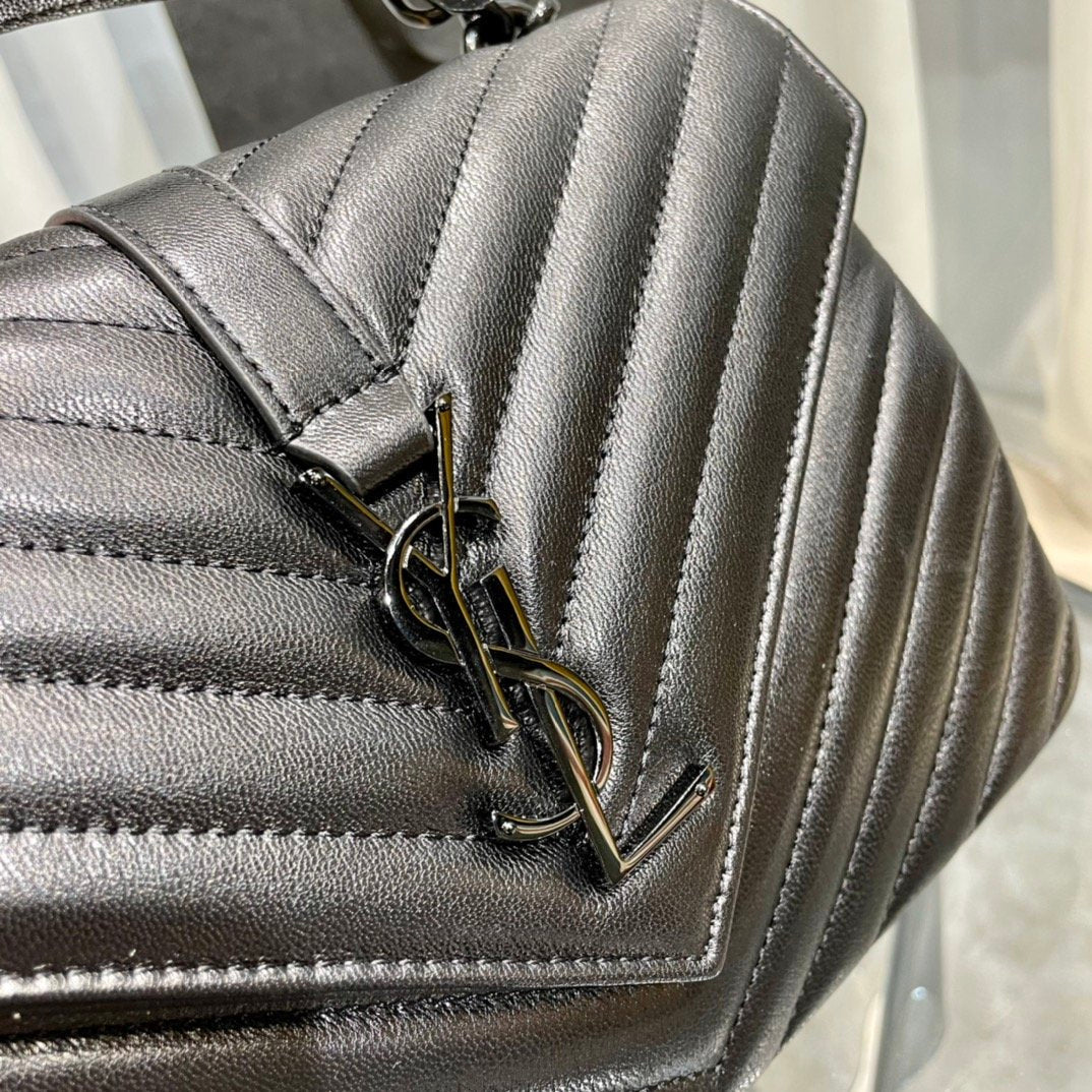 YSSL College Medium Chain Bag Black Metal Toned Hardware For Women 9in/24cm YSL 600279BRM081000