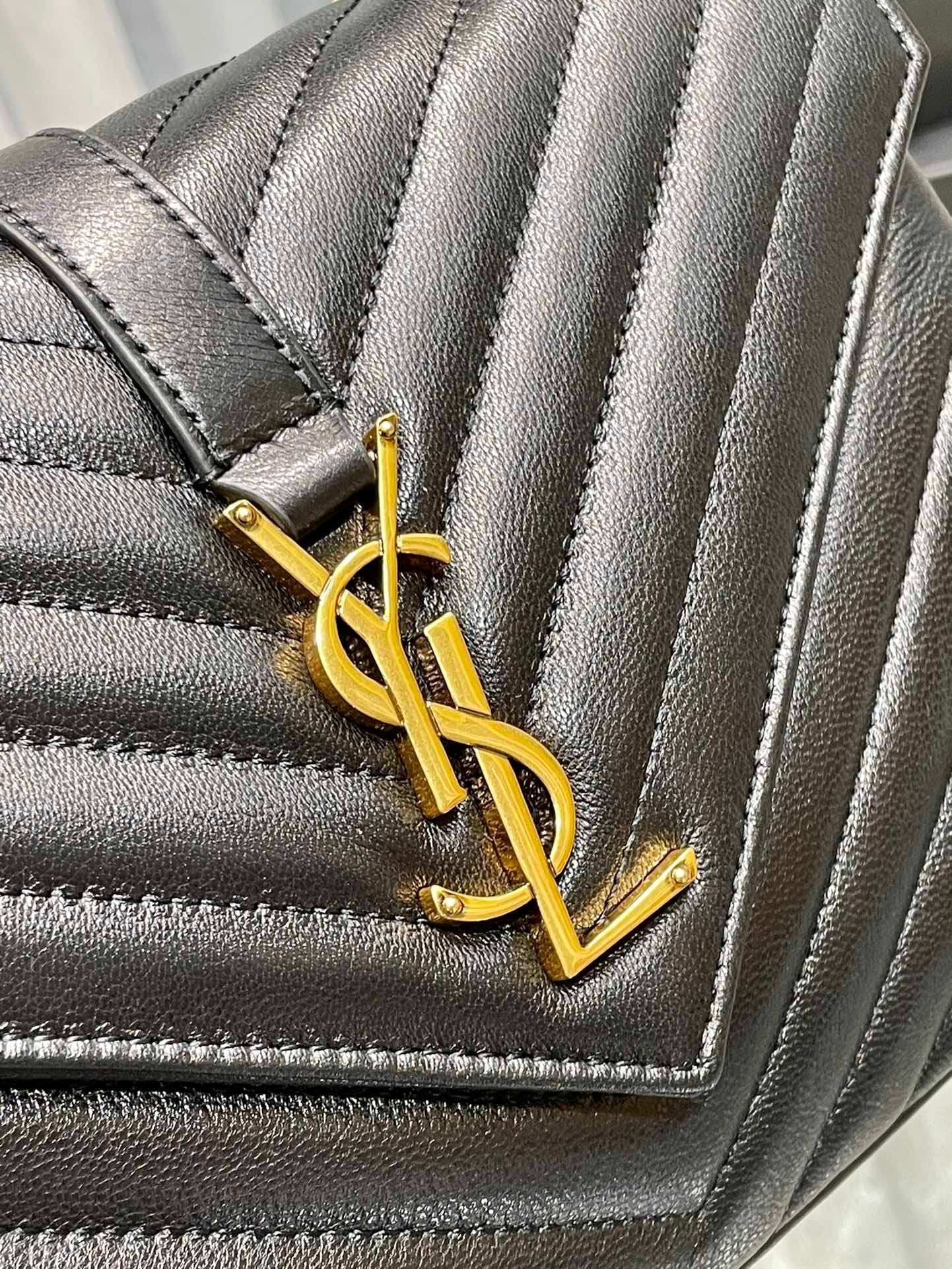 YSSL College Medium Chain Bag Black Gold Toned Hardware For Women 9in/24cm YSL