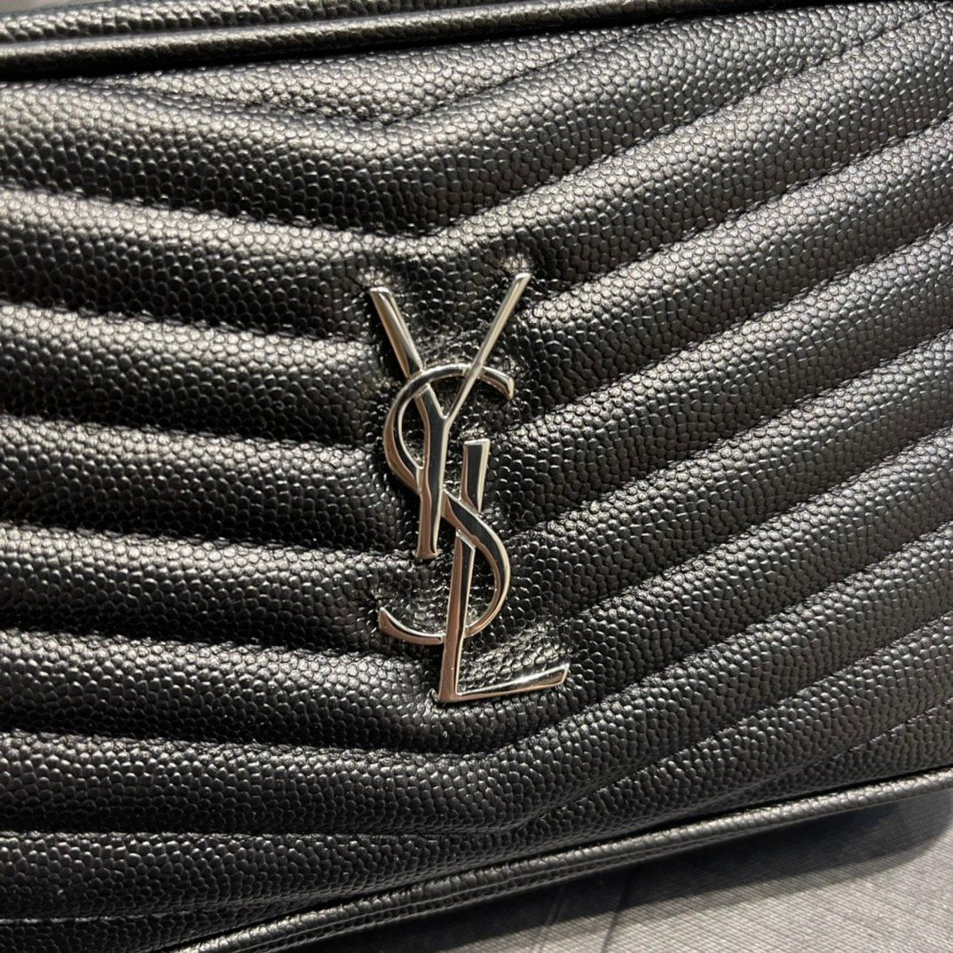 YSSL Lou Mini Bag Black In Quilted Grain De Poudre With Silver Toned Hardware For Women 7in/19cm YSl 6125791GF021000