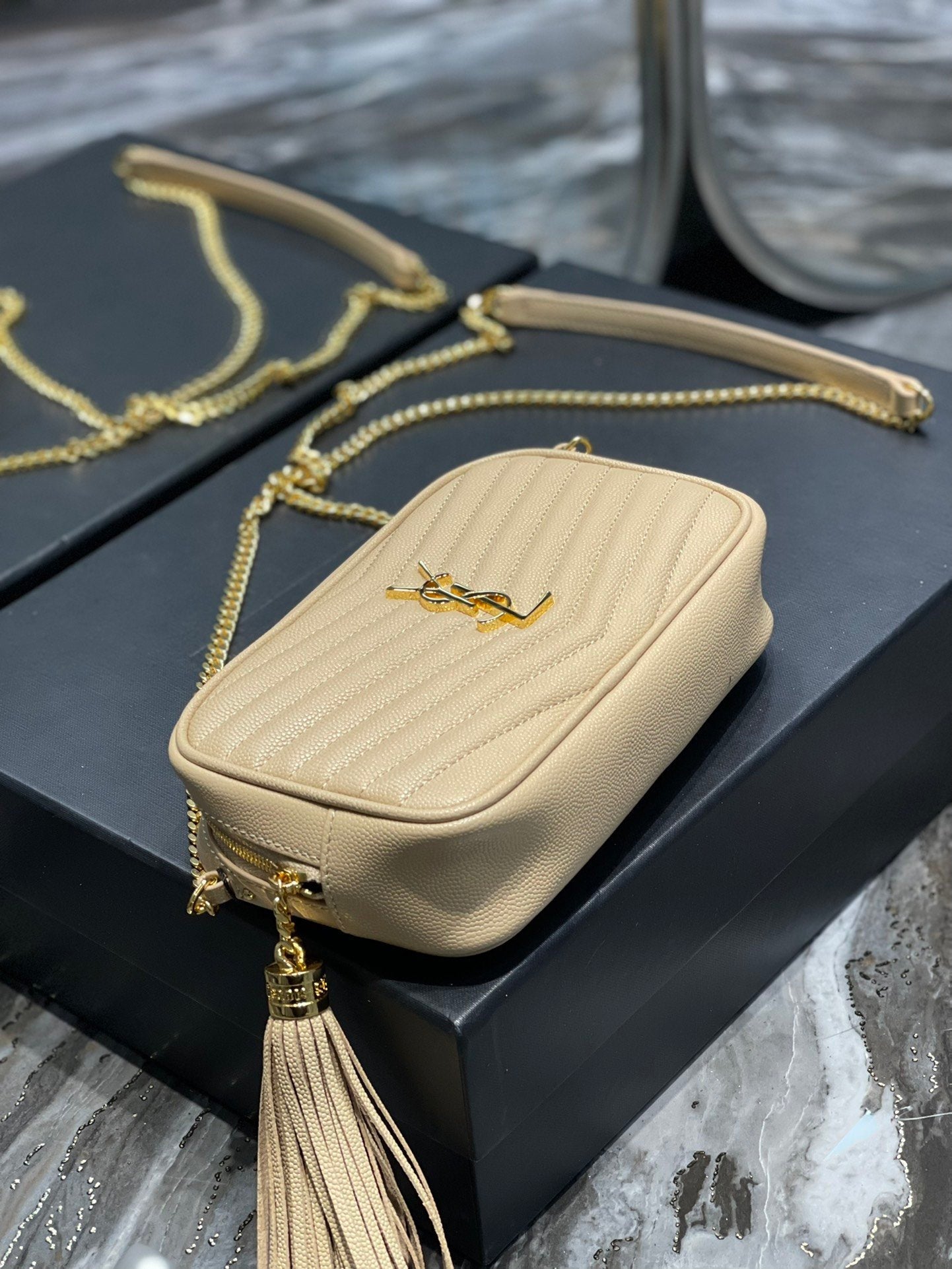 Top Quality Lou Mini Bag Beige In Quilted Grain De Poudre With Gold Hardware For Women 7.4in/19cm YSl 6125791GF012721