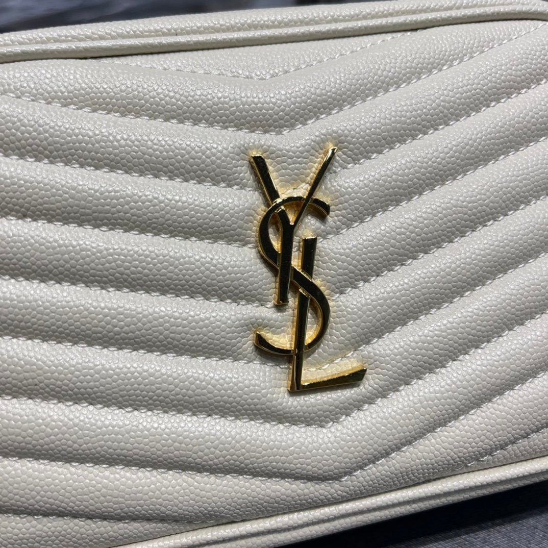YSSL Lou Mini Bag White In Quilted Grain De Poudre With Gold Hardware For Women 7in/19cm YSl 6125791GF019207