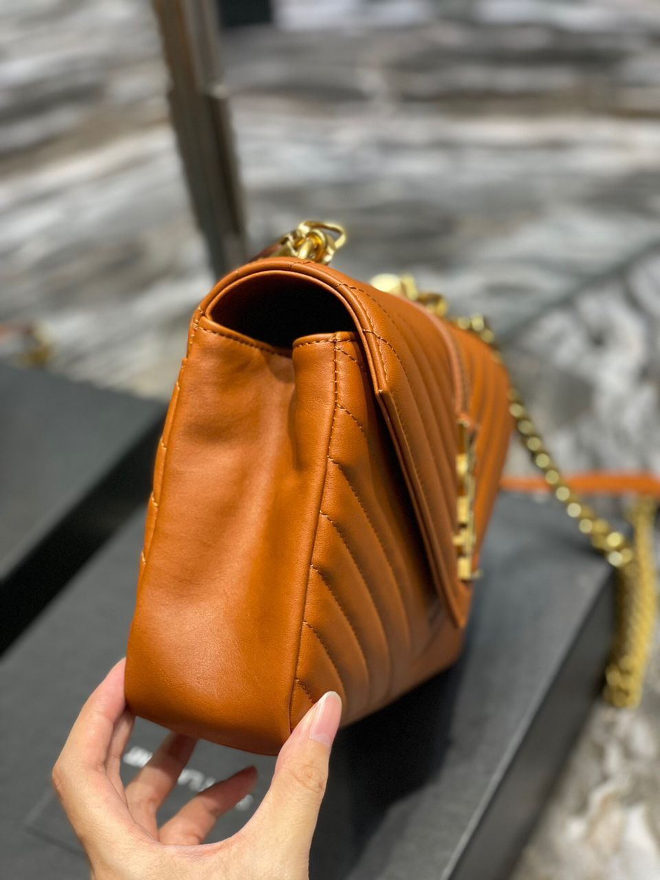 Top Quality College MeTop Qualityum Chain Bag Brown Gold Toned Hardware For Women 9.4in/24cm YSL 600279BRM076309