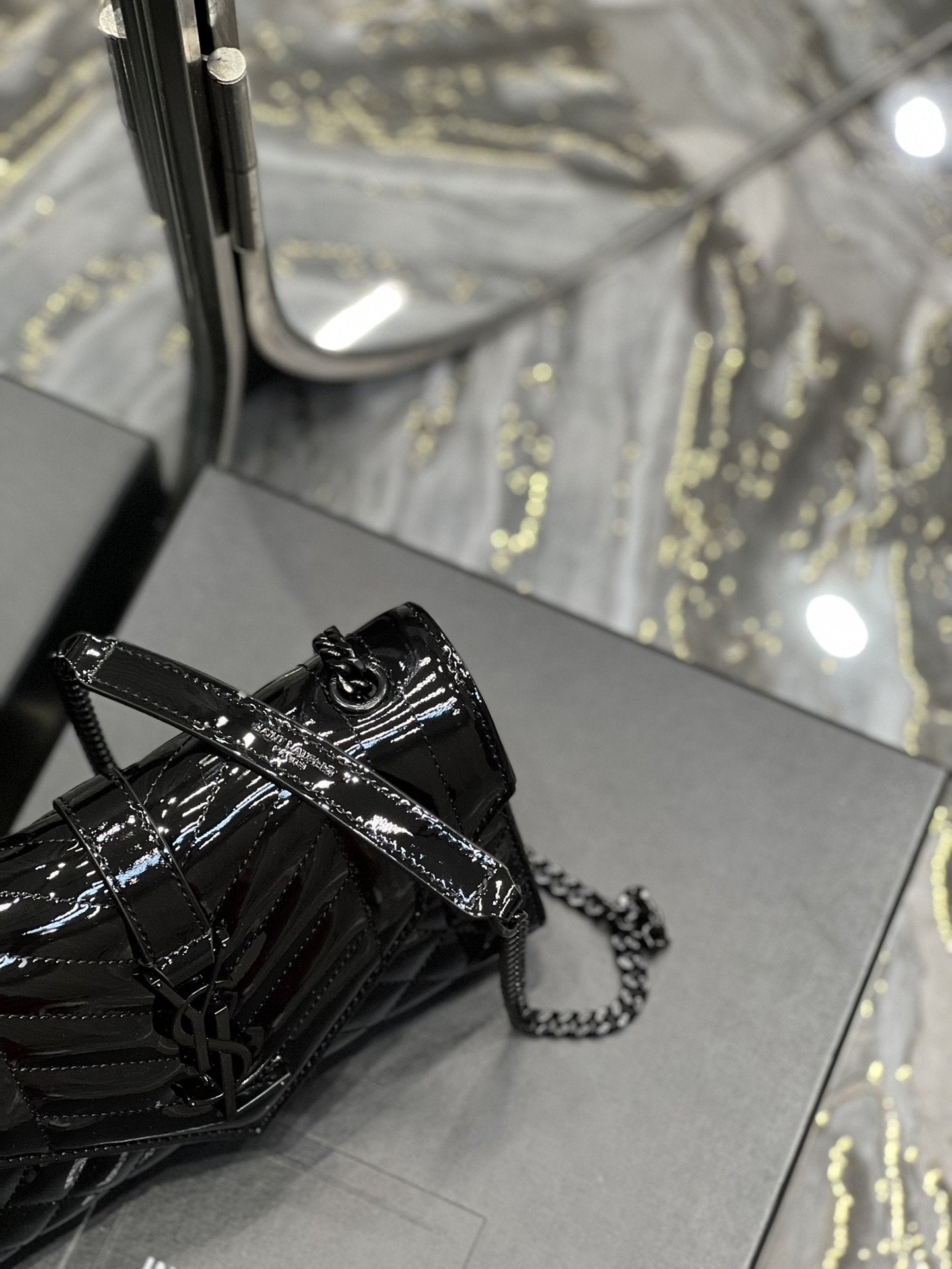 Top Quality Envelope Small Bag Black In Mix Matelassé Grain De Poudre Embossed Material For Women 8.2in/21cm YSL