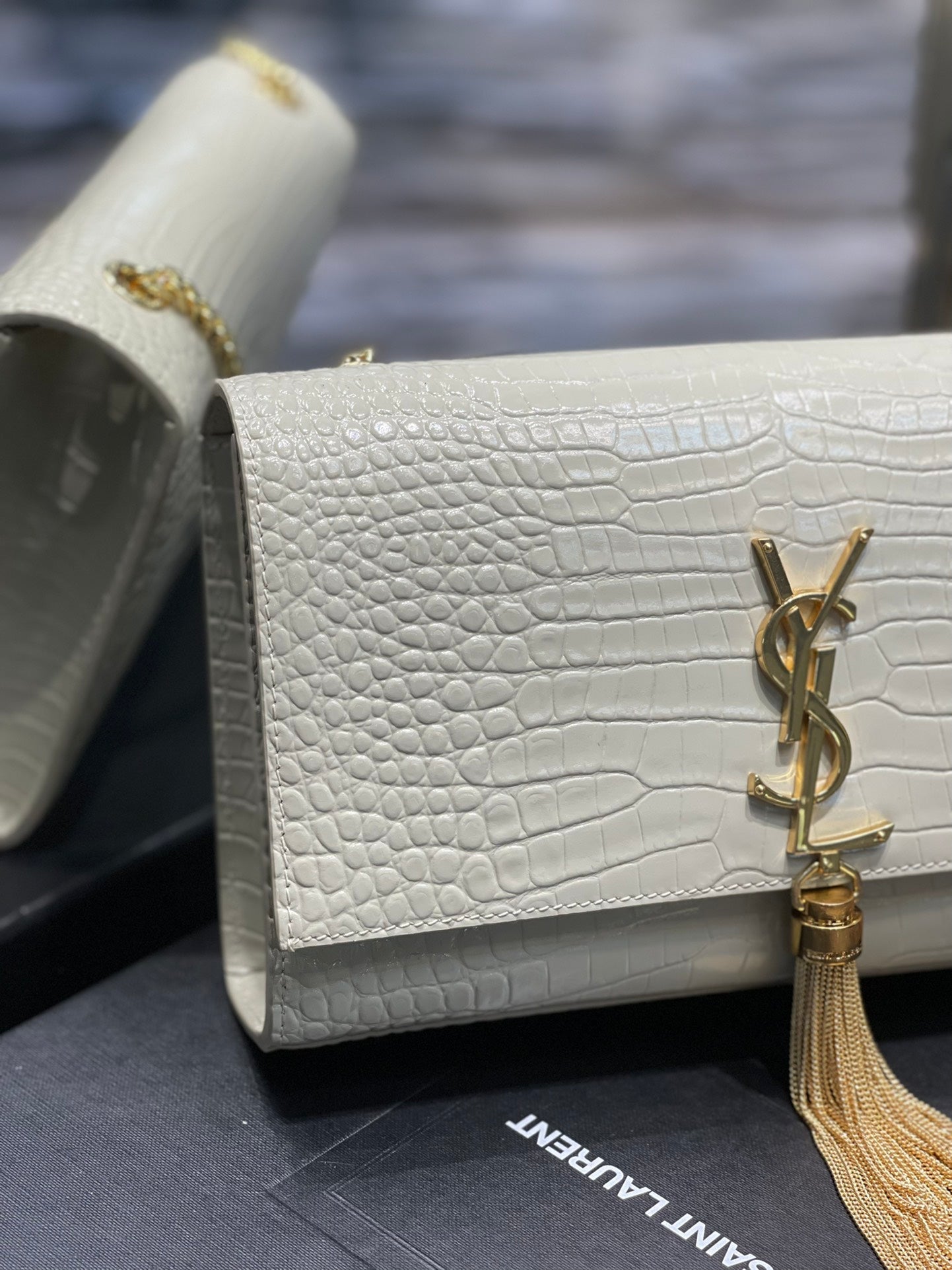 YSSL Kata Medium Chain Bag White  With Tassel For Women 9in/24cm YSL 354119DND0J9207