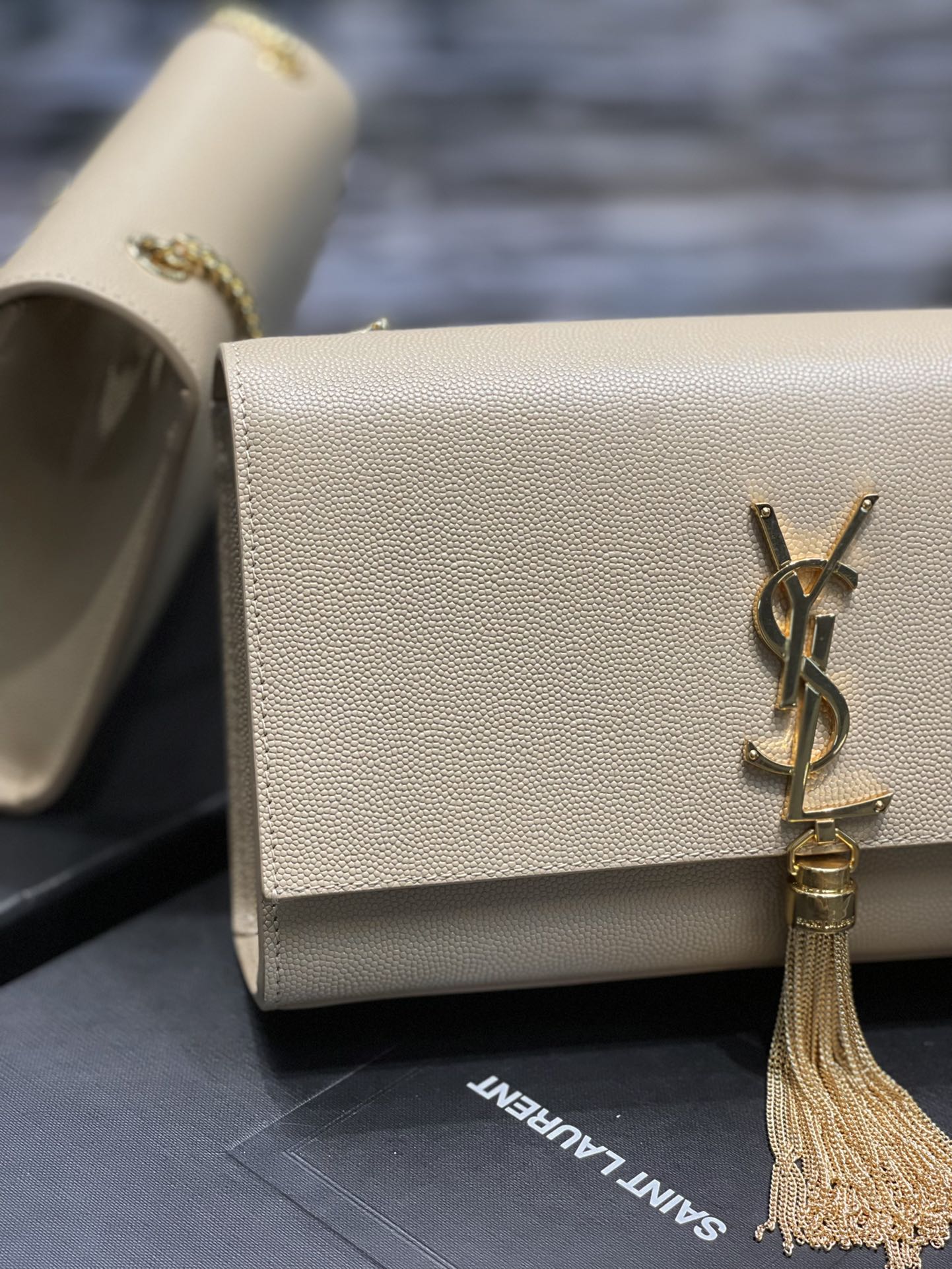 YSSL Kata Medium Chain Bag Beige With Tassel For Women 9in/24cm YSL