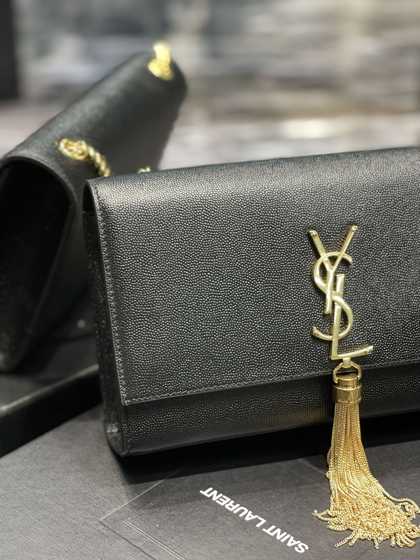 YSSL Kata Medium Chain Bag Black With Tassel For Women 9in/24cm YSL 354119BOW0J1000