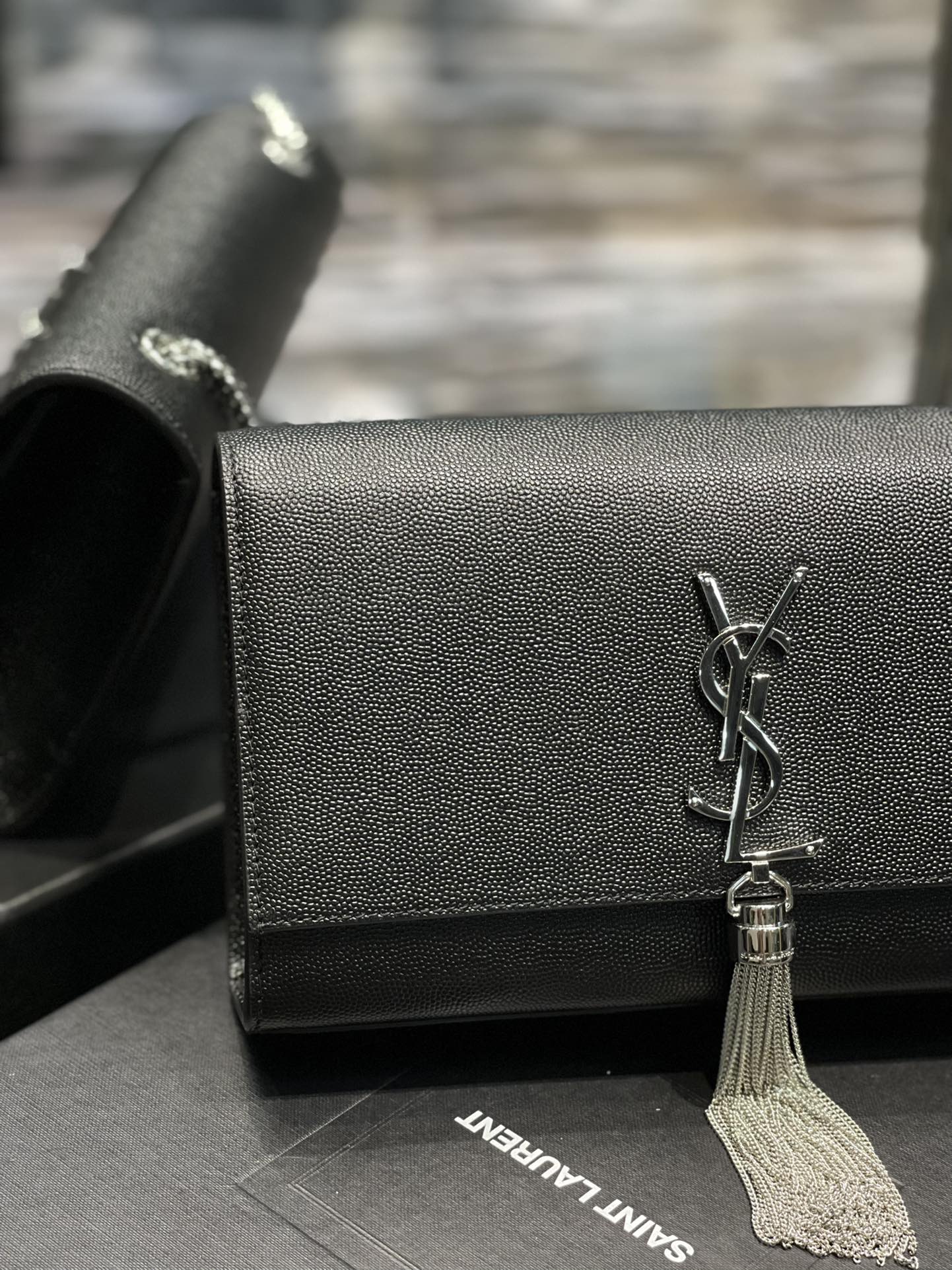YSSL Kata Medium Chain Bag Black With Tassel For Women 9in/24cm YSL 354119BOW0N1000