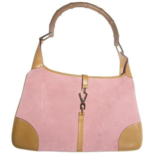 - Gucci Jackie   Pink Suede And Camel Leather With A Bamboo Handle Hobo Bag