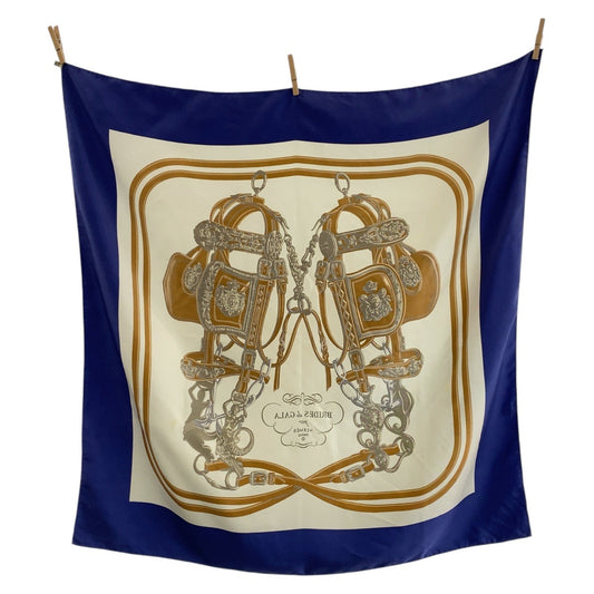 HERMES scarf silk Navy multi-color BRIDES de GALA Ceremony Bridle Carre90