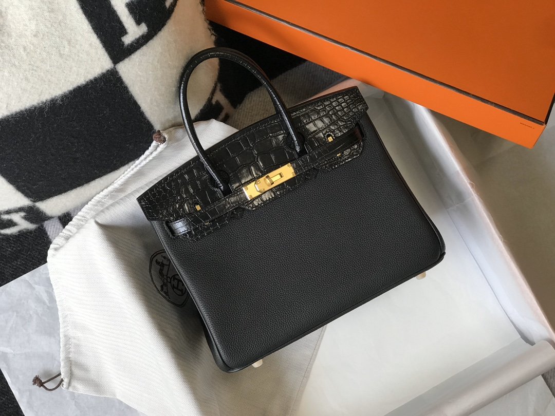 Top Quality Birkin Black For Women Gold Toned Hardware 11.8in/30cm