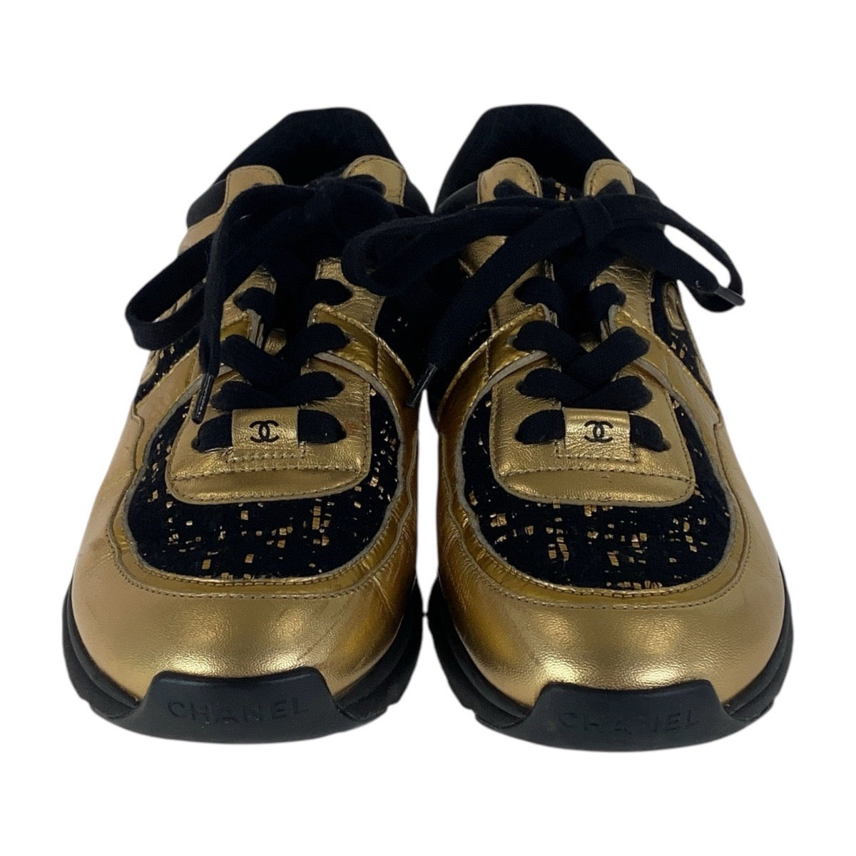 Chanel Coco Mark Leather Tweed Sneakers