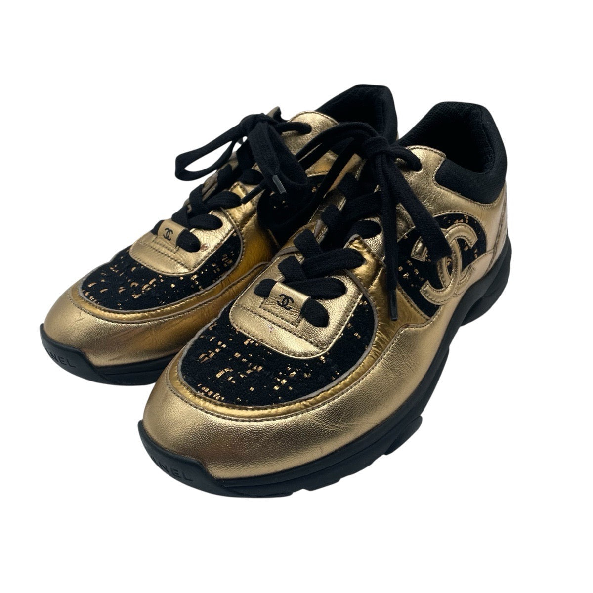 Chanel Coco Mark Leather Tweed Sneakers