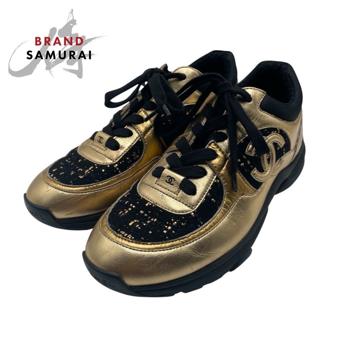 Chanel Coco Mark Leather Tweed Sneakers