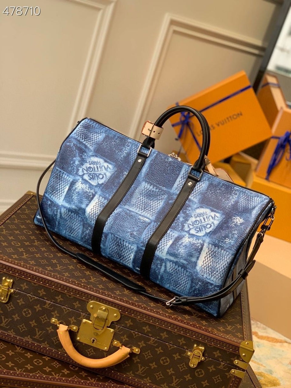 Top Quality Keepall Bandouliere 50 Damier Salt Canvas Ocean Blue For Men, Bags, Travel Bags 19.7in/50cm Top Quality N50059