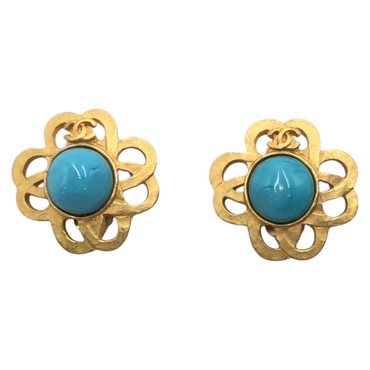 CHANEL Earring 95P metal Gold Turquoise Gripoa COCO Mark