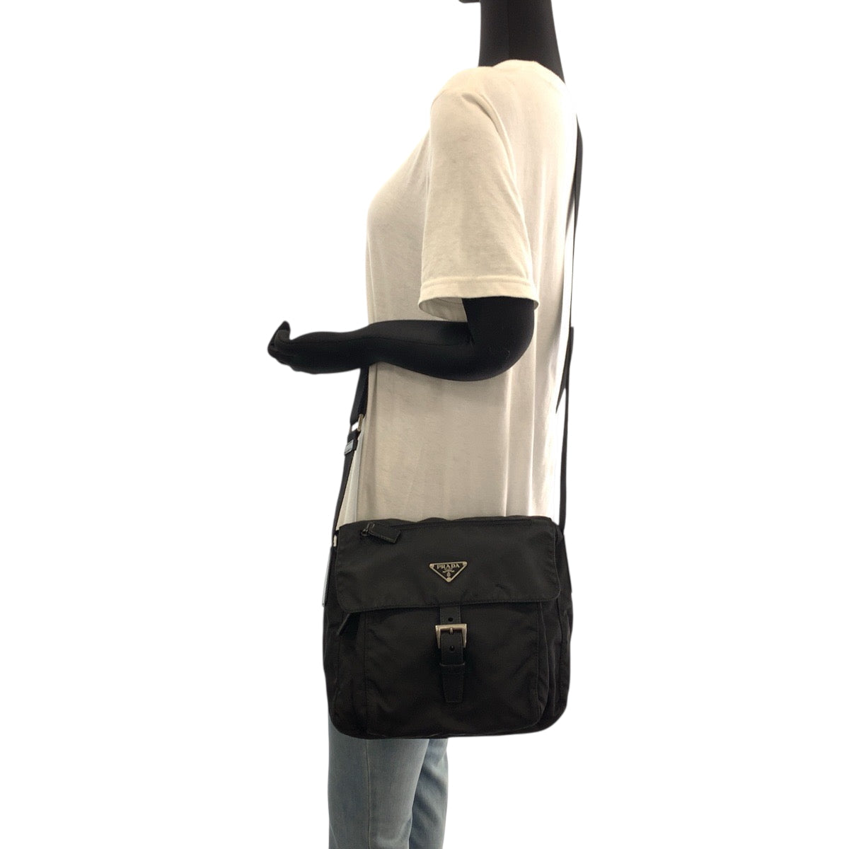 PRADA Shoulder Bag Nylon Black SilverMetal Shoulder Bag pochette Test Triangle With logo Women