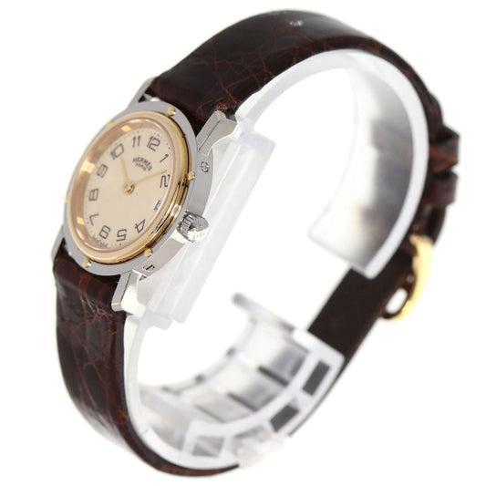 HERMES Watches Quartz Stainless Steel, Leather gold Clipper Ivory dial Women  d