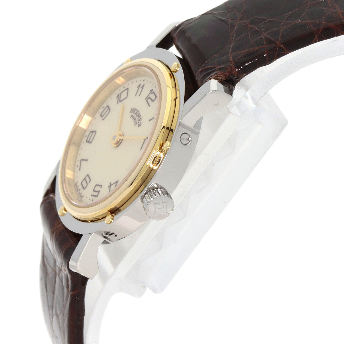 HERMES Watches Quartz Stainless Steel, Leather gold Clipper Ivory dial Women  d