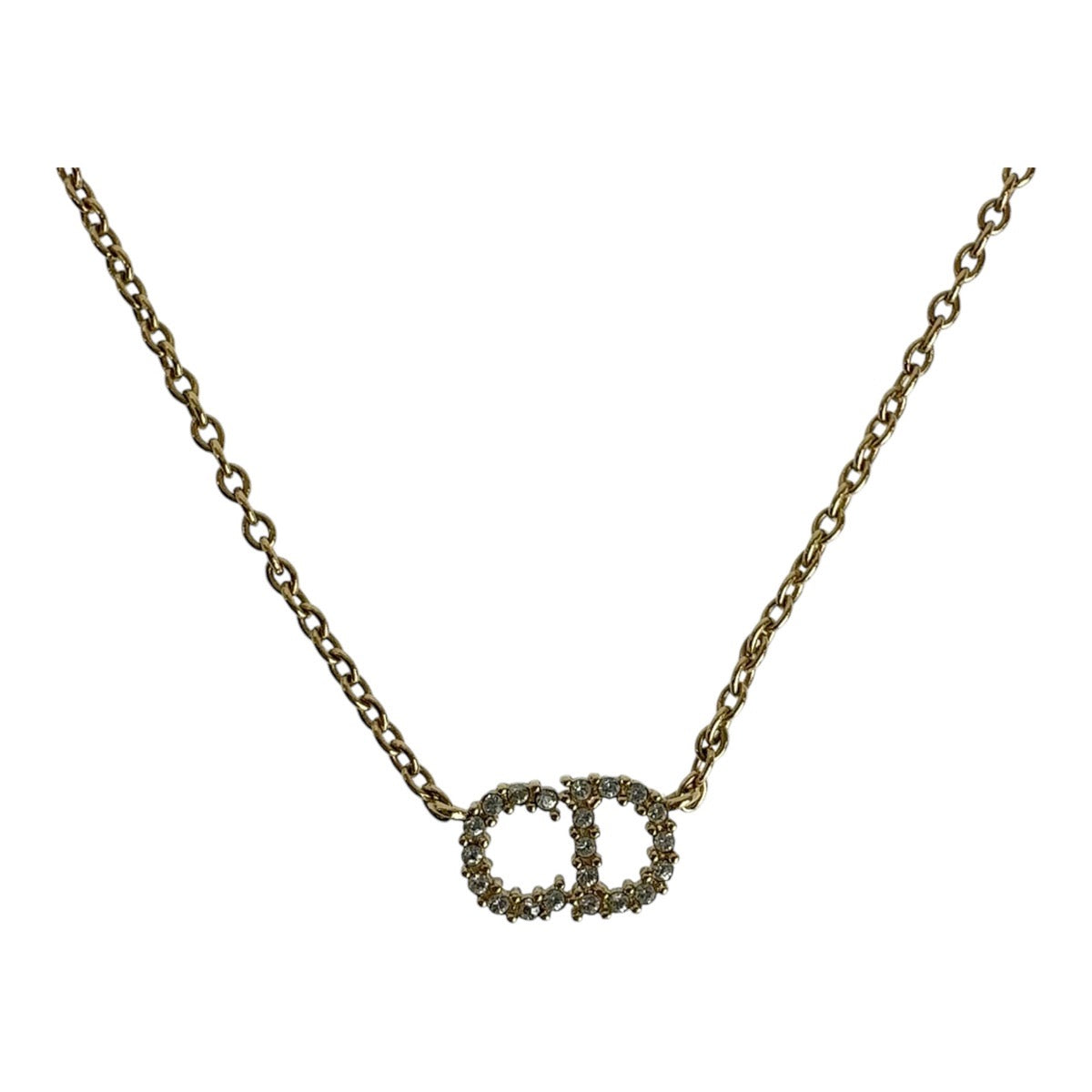 Dior Necklace Metal, Rhinestone gold Necklace CD logo Claire Dee Lune Women