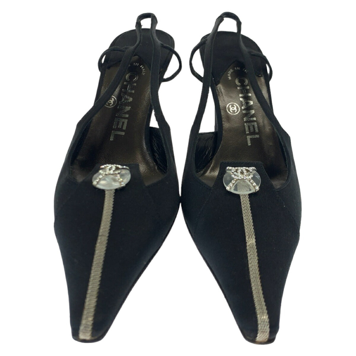 Chanel Line Stone Satin Pumps