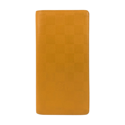 LOUIS VUITTON Long Wallet Purse N63146 leather Solar Yellow SilverMetal Long Wallet Purse Damier Anfini Portefeuille Braza mens