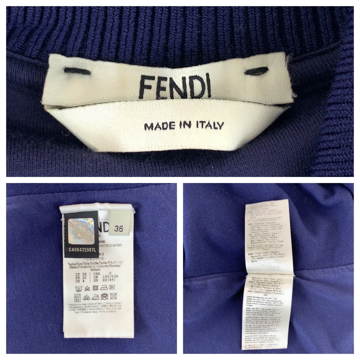 FENDI Jersey FAF069 ADH8 polyester Navy Brown SilverMetal Zucca Pattern Side line 36
