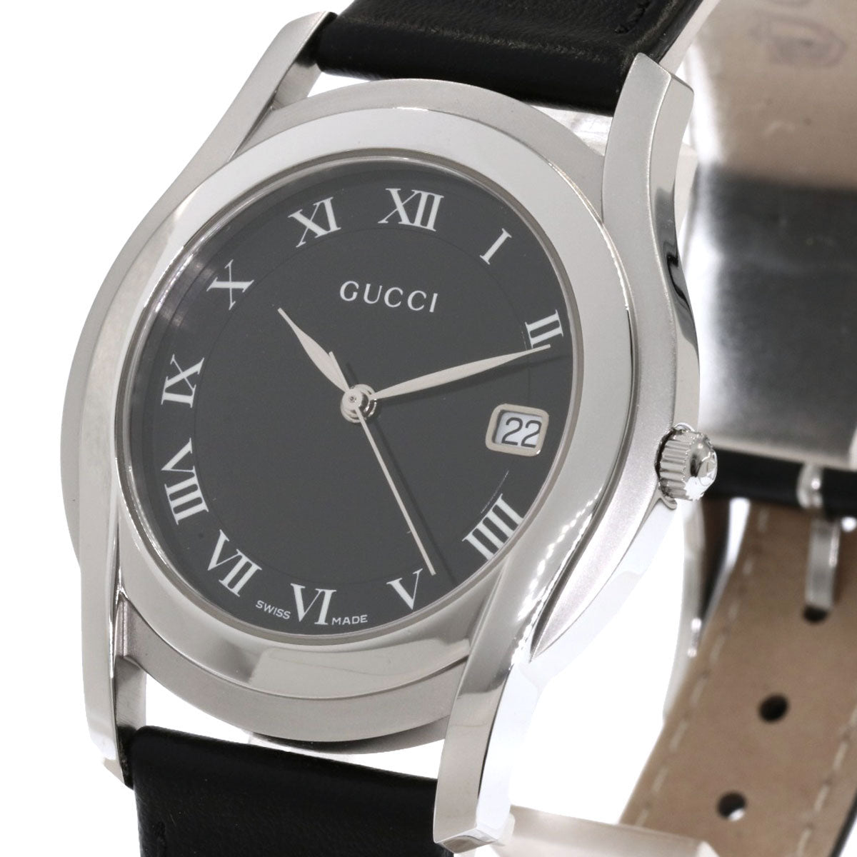 GUCCI Watches Quartz Stainless Steel, Leather black 5500M black dial mens  d