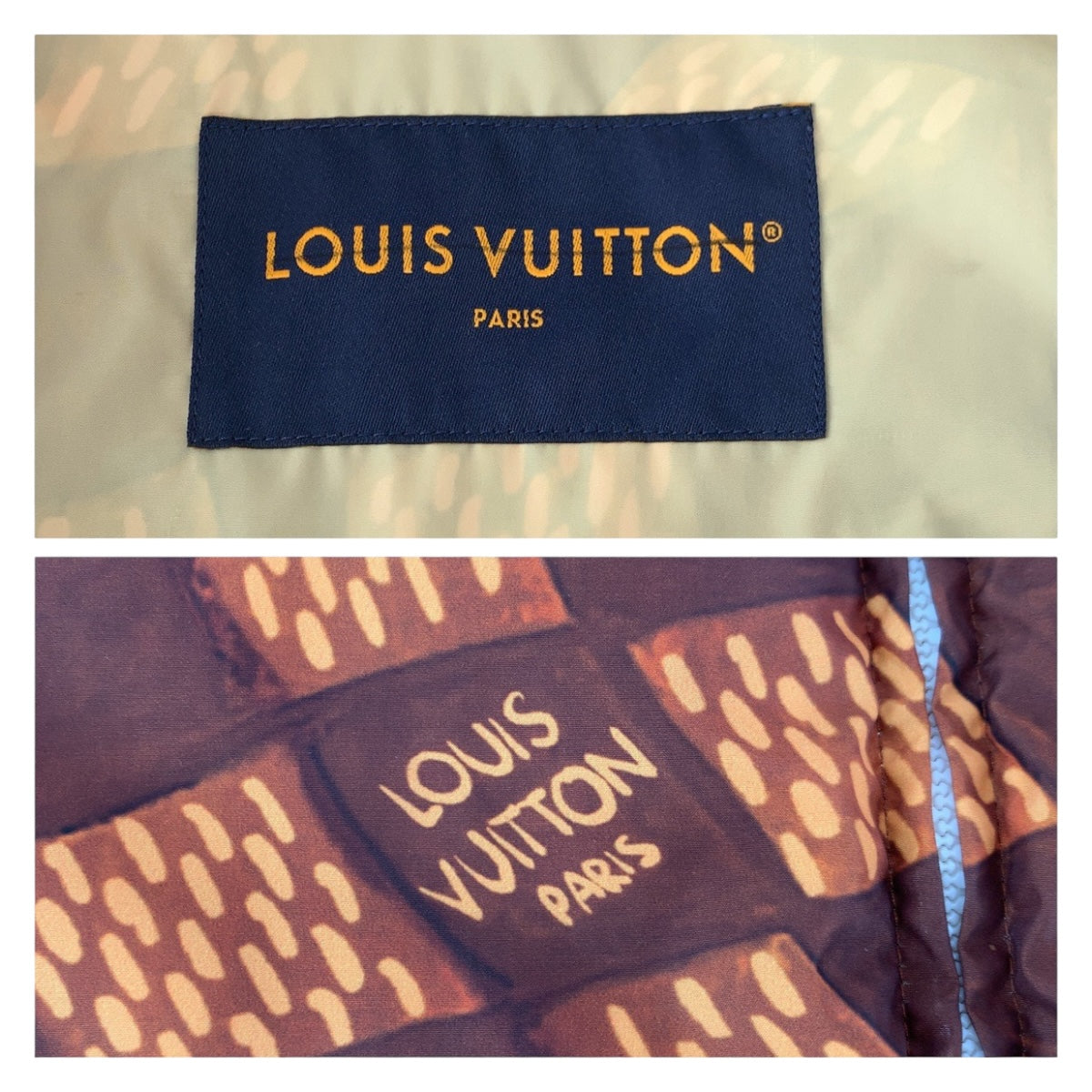 LOUIS VUITTON Nylon jacket polyester Brown Blue Yellow-green Damier Feast Windbreaker Jacket 52