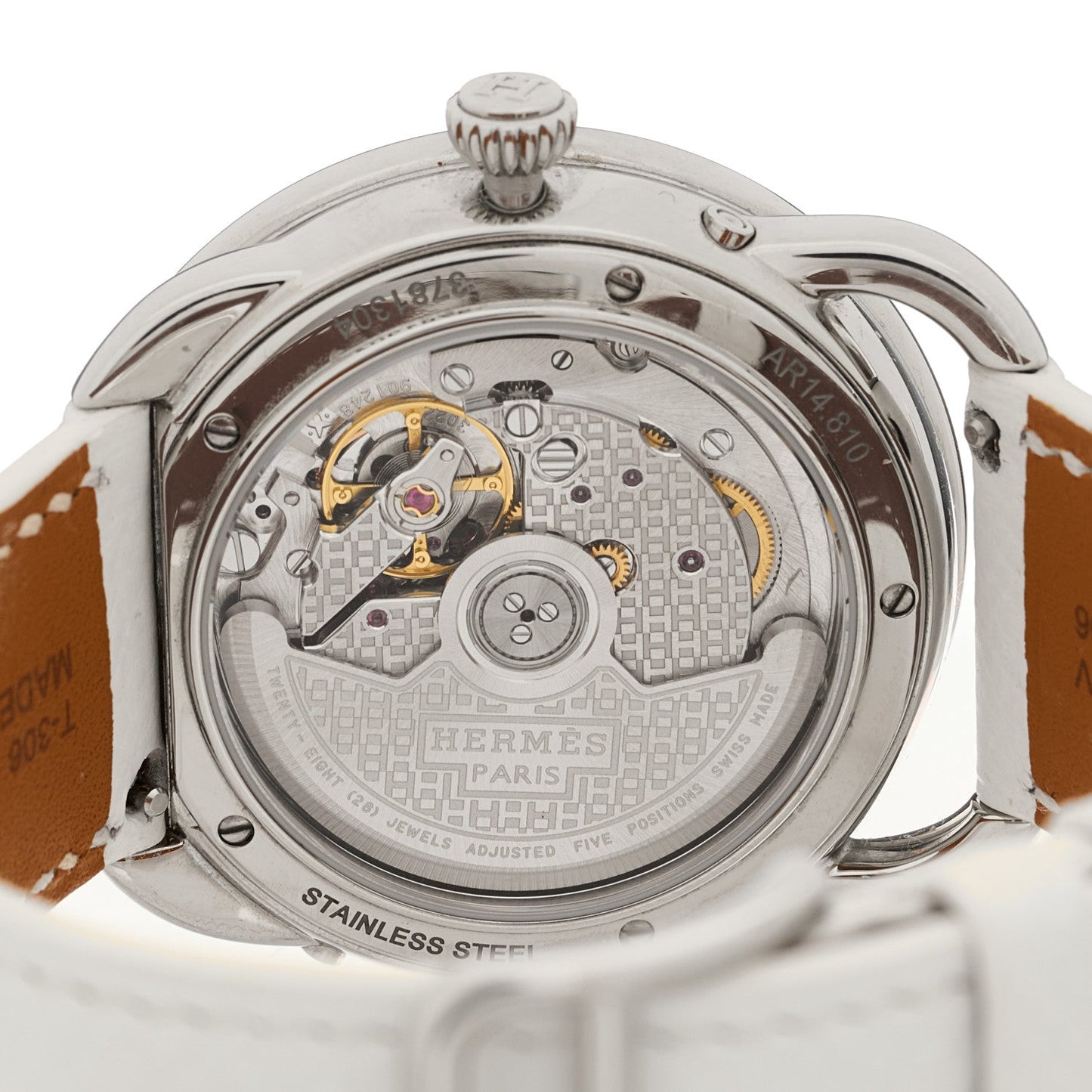 Hermes Stainless Steel Epsom 38mm Arceau Petite Lune Automatic Watch Blanc