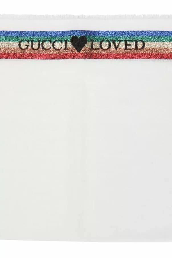 Gucci Loved Kids Ladies White Cotton Neck Scarf w/Rainbow Stripe