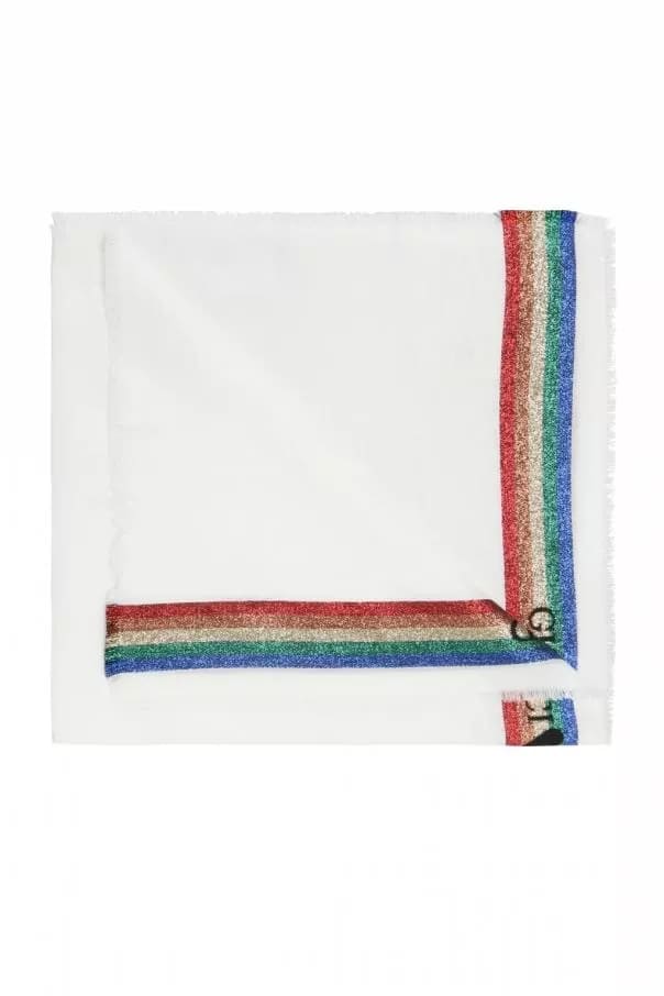 Gucci Loved Kids Ladies White Cotton Neck Scarf w/Rainbow Stripe