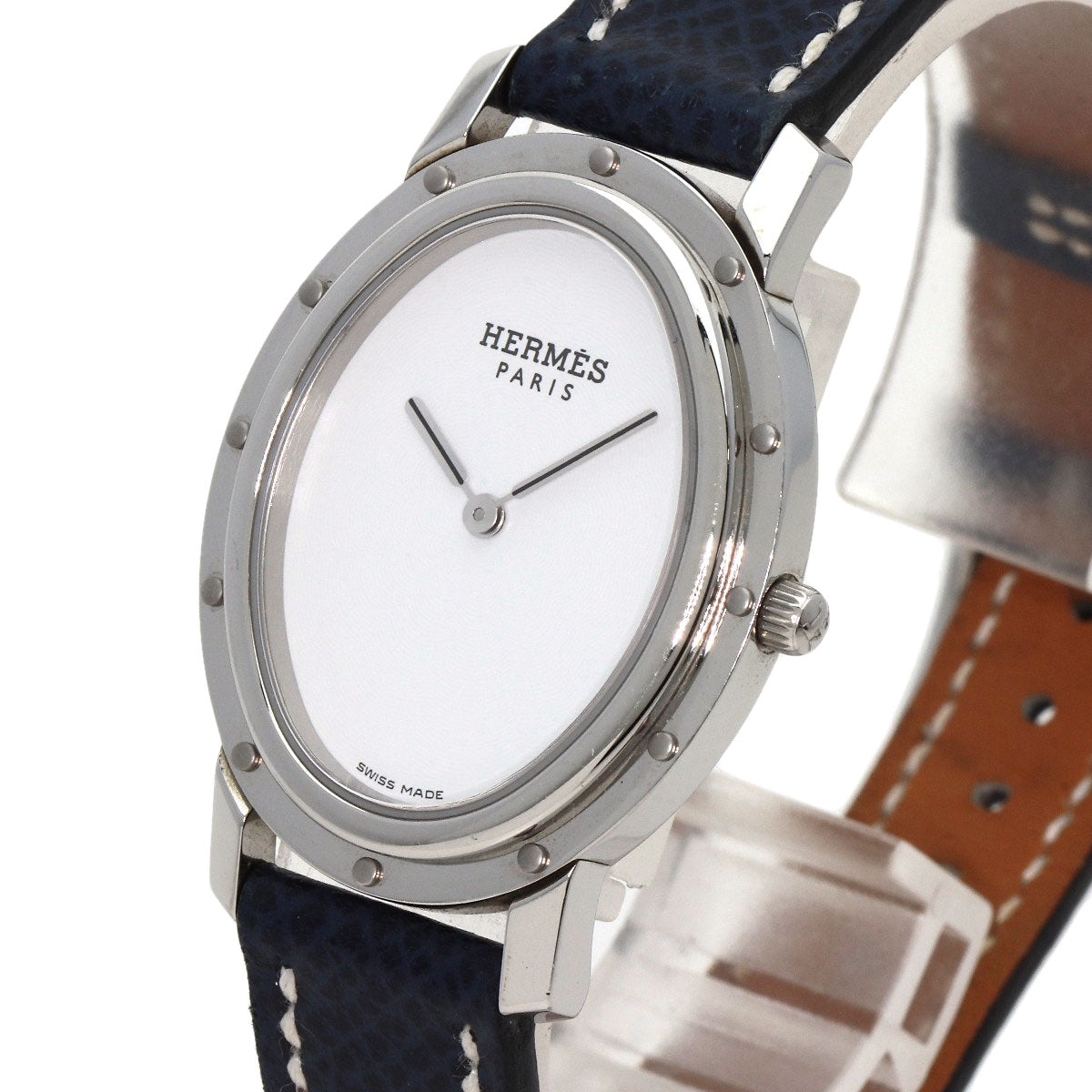 HERMES Watches Quartz CO1.510 Stainless Steel, Leather Silver Clipper oval white dial Women  d