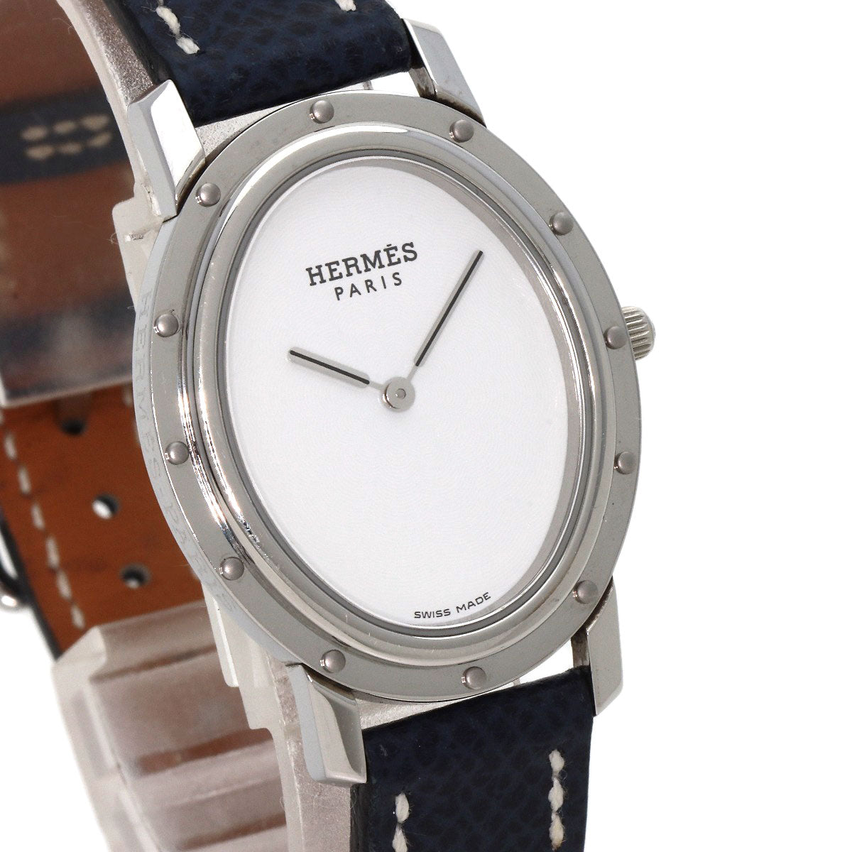 HERMES Watches Quartz CO1.510 Stainless Steel, Leather Silver Clipper oval white dial Women  d
