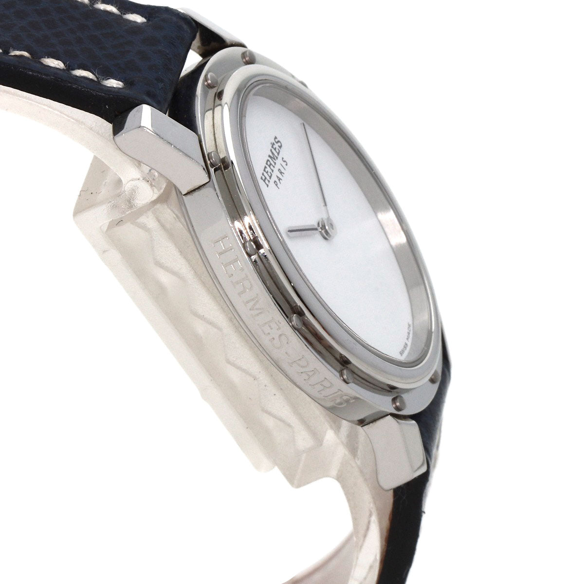 HERMES Watches Quartz CO1.510 Stainless Steel, Leather Silver Clipper oval white dial Women  d