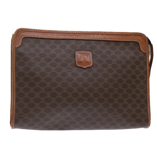 Luxury CELINE Macadam Canvas Clutch Bag PVC Leather Brown  50615