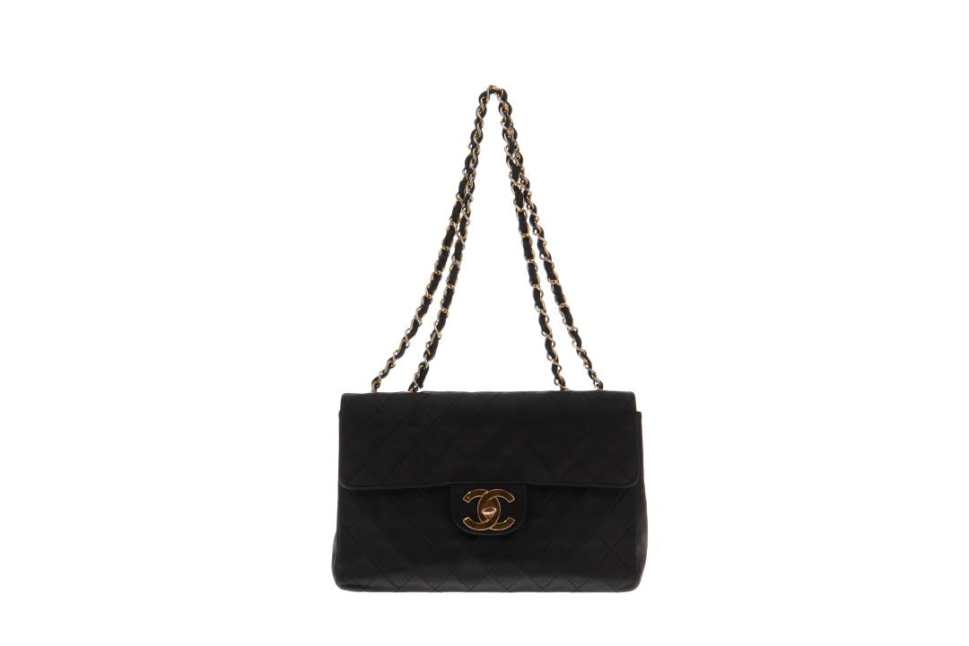 Chanel Black Lambskin   Maxi Single Flap 24 Carat Gold CC