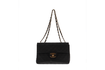 Chanel Black Lambskin   Maxi Single Flap 24 Carat Gold CC