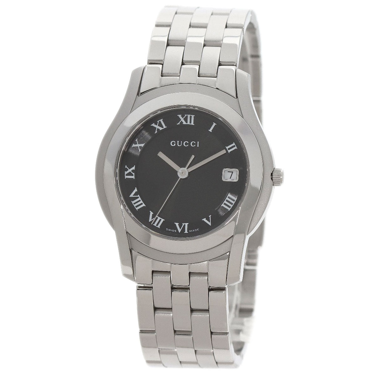 GUCCI Watches Quartz 5500M Stainless Steel , Stainless Steel Silver Round face black dial mens  d