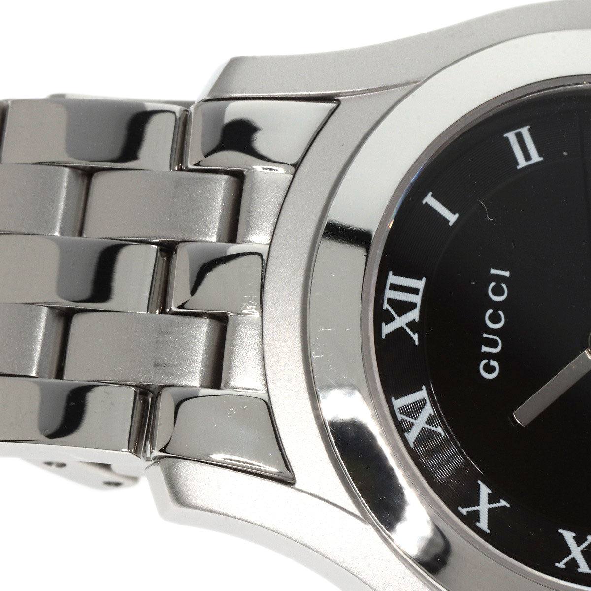 GUCCI Watches Quartz 5500M Stainless Steel , Stainless Steel Silver Round face black dial mens  d