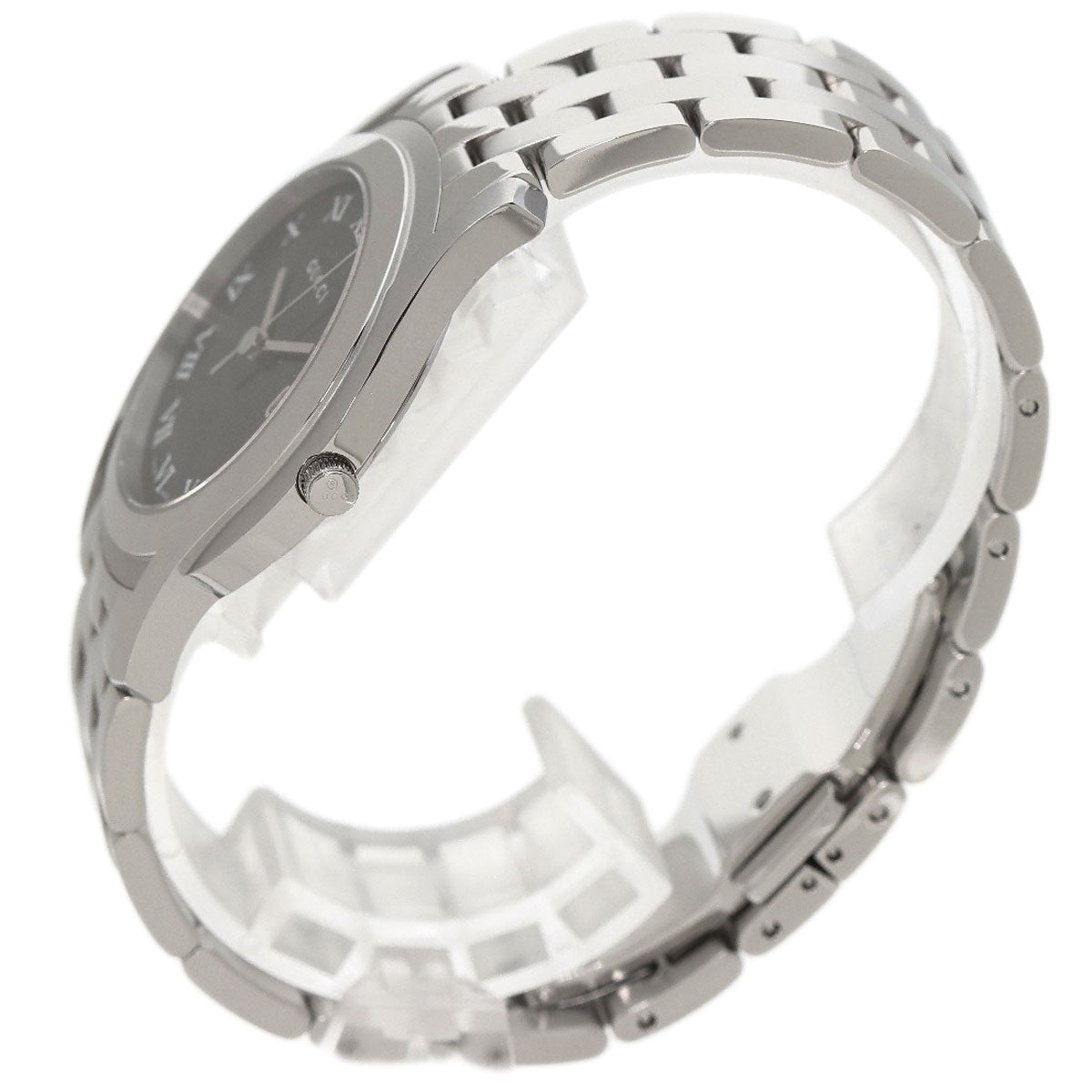 GUCCI Watches Quartz 5500M Stainless Steel , Stainless Steel Silver Round face black dial mens  d