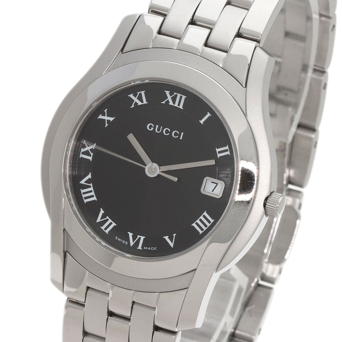 GUCCI Watches Quartz 5500M Stainless Steel , Stainless Steel Silver Round face black dial mens  d