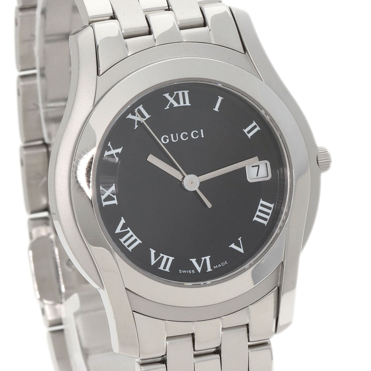 GUCCI Watches Quartz 5500M Stainless Steel , Stainless Steel Silver Round face black dial mens  d