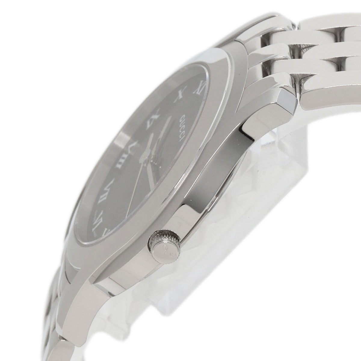 GUCCI Watches Quartz 5500M Stainless Steel , Stainless Steel Silver Round face black dial mens  d