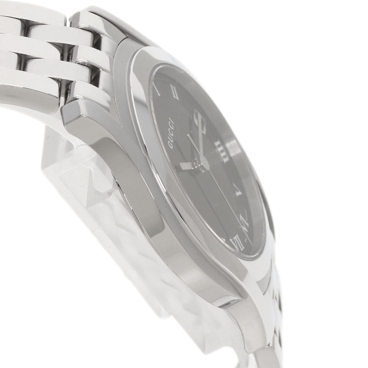 GUCCI Watches Quartz 5500M Stainless Steel , Stainless Steel Silver Round face black dial mens  d