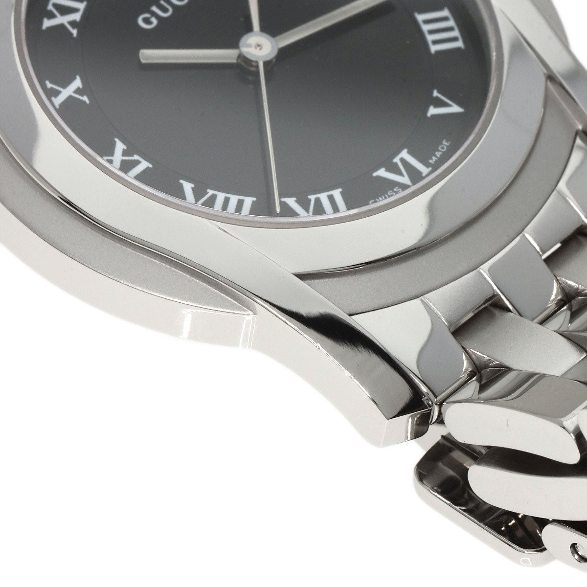 GUCCI Watches Quartz 5500M Stainless Steel , Stainless Steel Silver Round face black dial mens  d